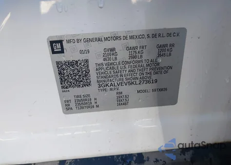 2019 GMC Terrain Slt из США, поврежденный, VIN 3GKALVEV5KL273619